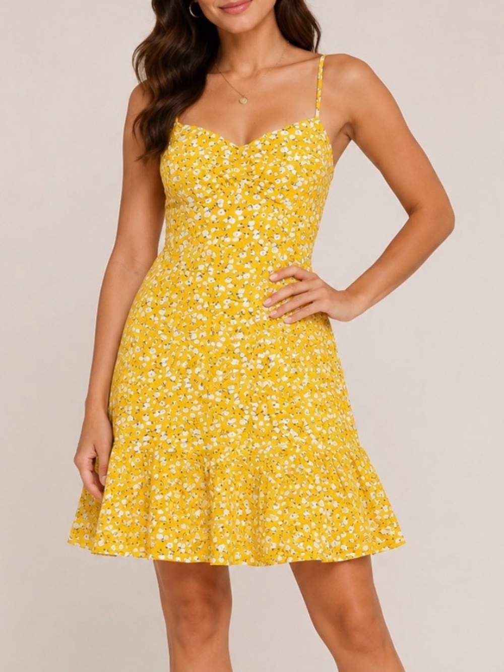 Summer Dress Womens Size XL Yellow Floral Cottagecore Feminine Strappy